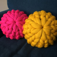 Chunky knit merino round cushion made to order