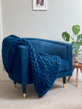 Ocean blue chunky knit sofa blanket / throw