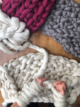 Oyster merino chunky knit sofa blanket / throw