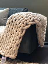 Oyster merino chunky knit sofa blanket / throw