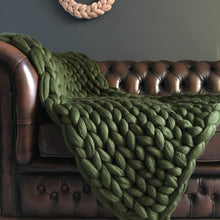 Giant Knitted Merino Blanket in Willow Green