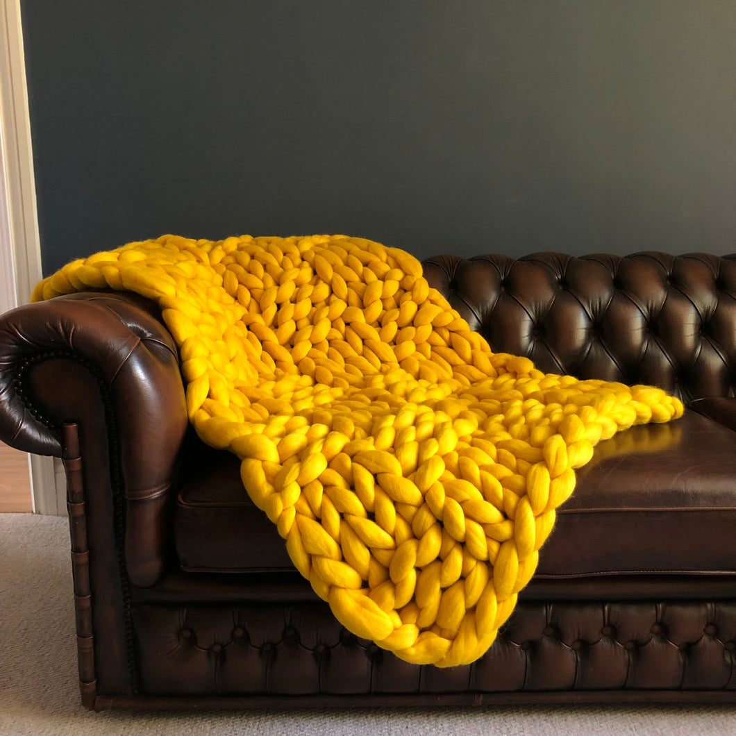 All Squared Away merino chunky knit blanket