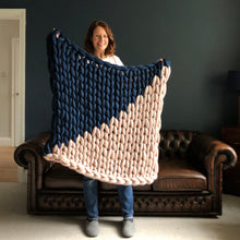 It Takes Two colour block chunky knit blanket / throw made to order