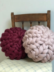 Chunky knit merino round cushion made to order