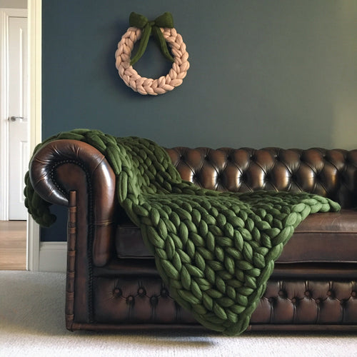 Giant Knitted Merino Blanket in Willow Green