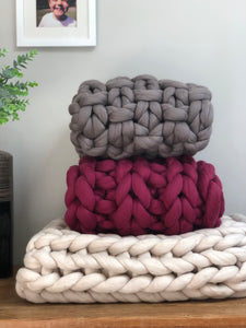 Oyster merino chunky knit sofa blanket / throw