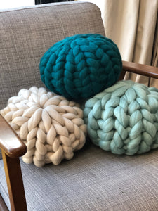 Chunky knit merino round cushion made to order