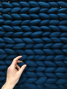 Ocean blue chunky knit sofa blanket / throw
